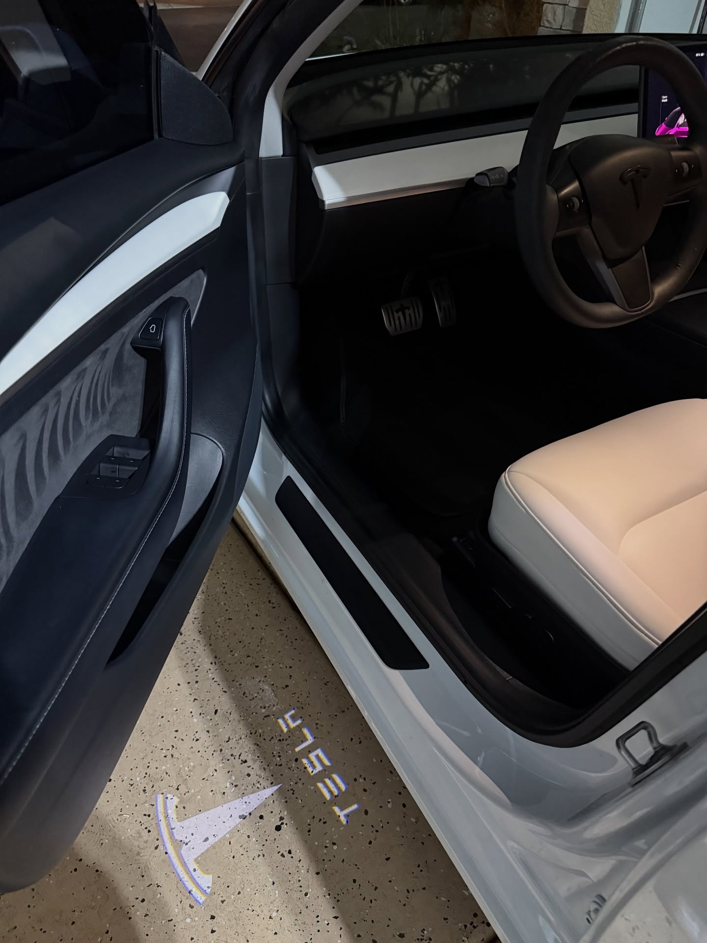 Detailed black and white Tesla interior