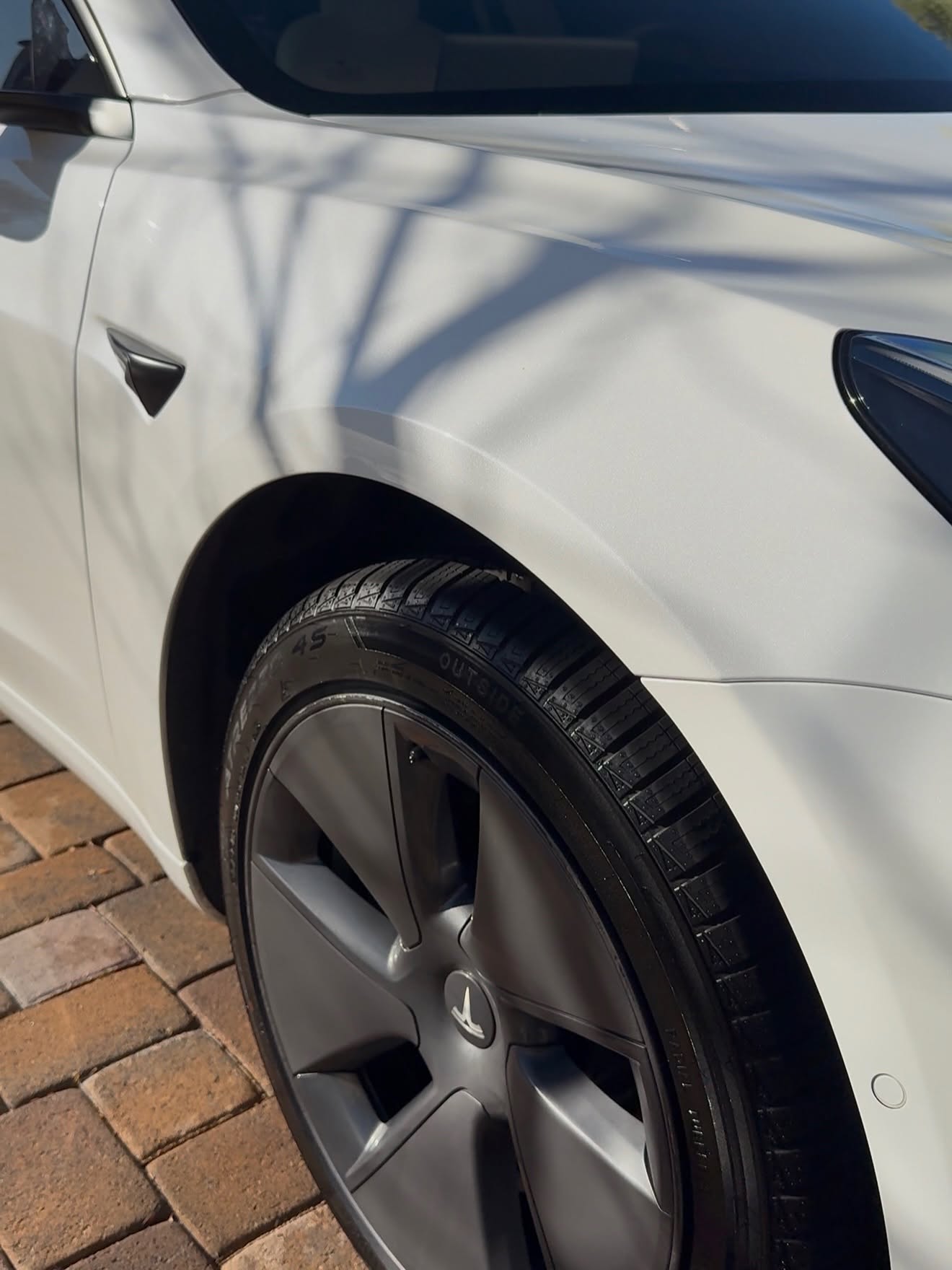Clean Tesla front wheel and fender